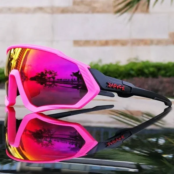 KAPYCK - Polarised Cycling Sunglasses (5 Free Lenses Included) - Spring Sale 60% Off, Black and Pink