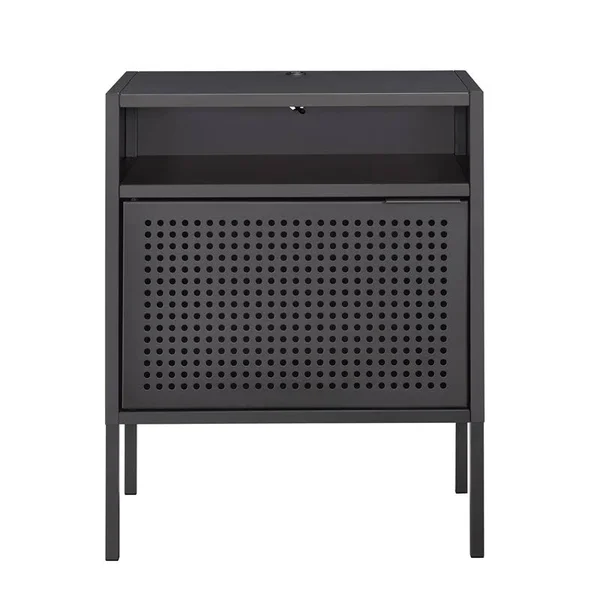 Bowery Hill Open Metal Shelf Nightstand with USB Port in Gray