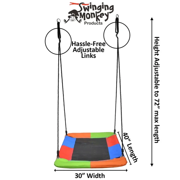 Swinging Monkey Giant Mat Platform Swing in Vibrant Rainbow Tree Swing 40x22 x 30x22 400 lb Weight Capacity Waterproof Fabric Re