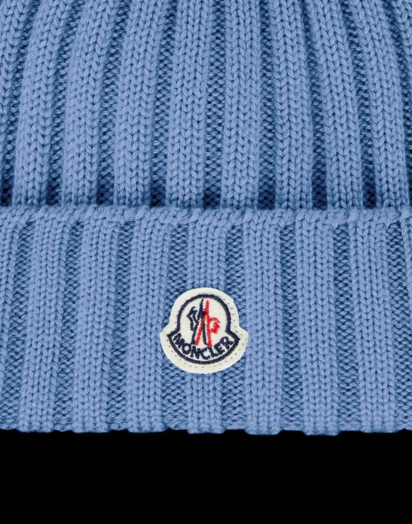 Moncler Blue Fur Pom Pom Beanie
