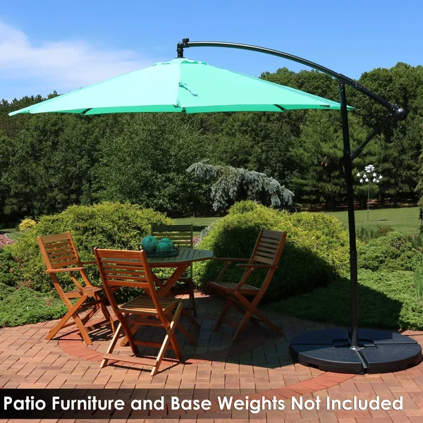 Sunnydaze Offset Patio Umbrella with Solar LED Lights - 9-Foot - Seafoam