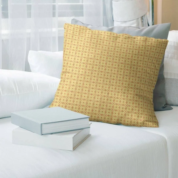 Yellow Feature Two Color Doily Pattern Throw Pillow - 26 x 26 - Yellow & Red - Faux Suede