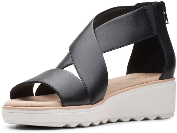 Clarks Women's Jillian Rise Wedge Sandal Black Leather 7.5