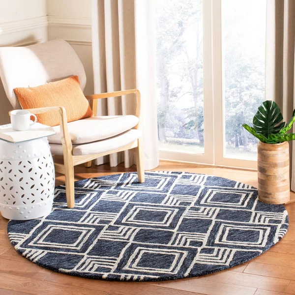 Safavieh Micro-Loop MLP154N 2&3x22 x 7&0x22 Runner Navy, Ivory Area Rug