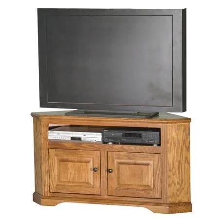 Glastonbury Solid Wood Corner Unit TV Stand for TVs Up to 55x22 Loon Peak Door Type: Plain Glass, Color: Smokey Blue Oak