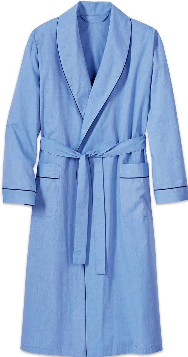 Men's True Blue Cotton Wrap Robe - Blue - L/XL - Vermont Country Store