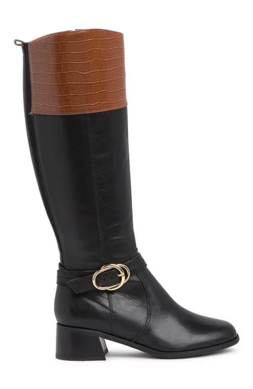 Marc Fisher Medium Calf Leather Tall ShaftBoots - Hailin - Size 5-1/2 Medium, Blk/Cog Leather