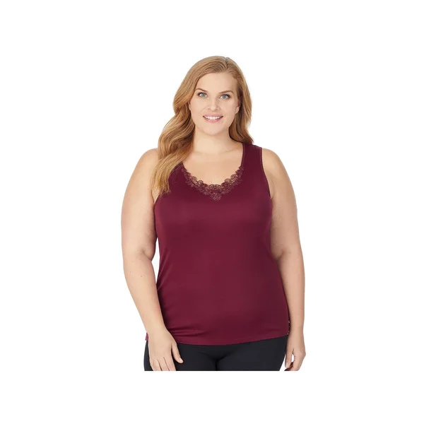 Cuddl Duds Softech Venice Lace Trim Tank, Wine (8212042) 1x