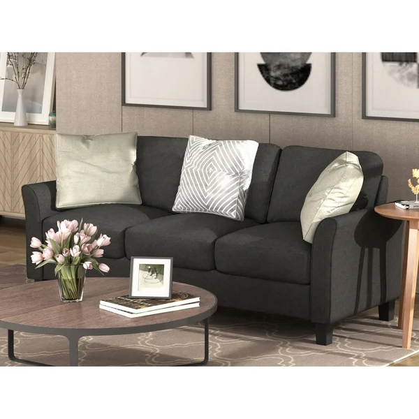 80-in Modern Linen Fabric 3-Seater Sofa - Light Grey