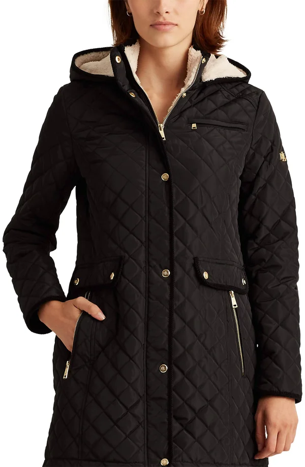 Lauren Ralph Lauren Big Small Diamond Quilted Coat w/ Hood Women's : Xs