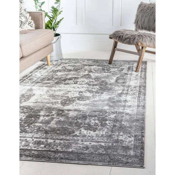 Unique Loom Area Rug, 5& 0 x 5& 0 Round, Black/Gray