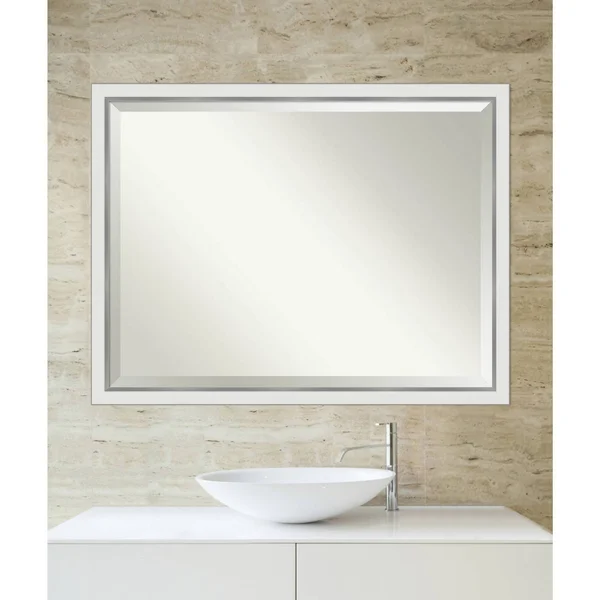 Amanti Art Narrow Eva White Silver Bathroom Vanity Wall Mirror, 43x33