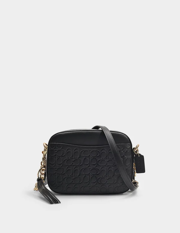 Coach Signature Embossed Leather Camera Bag Black