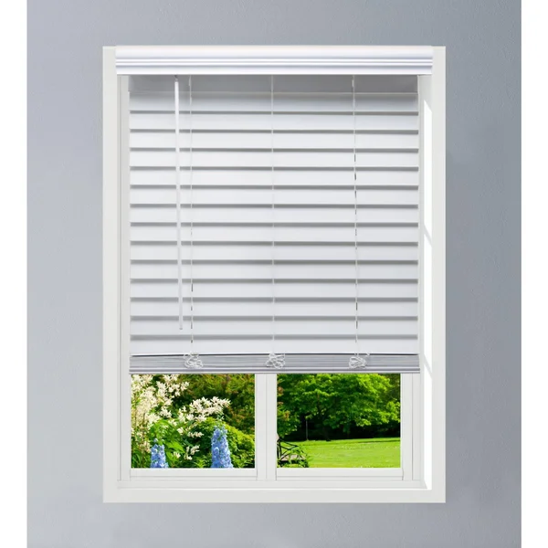 Linen Avenue Custom Cordless Partial Inside Mount Faux Wood Blinds, 40.5 W x 72 H, White