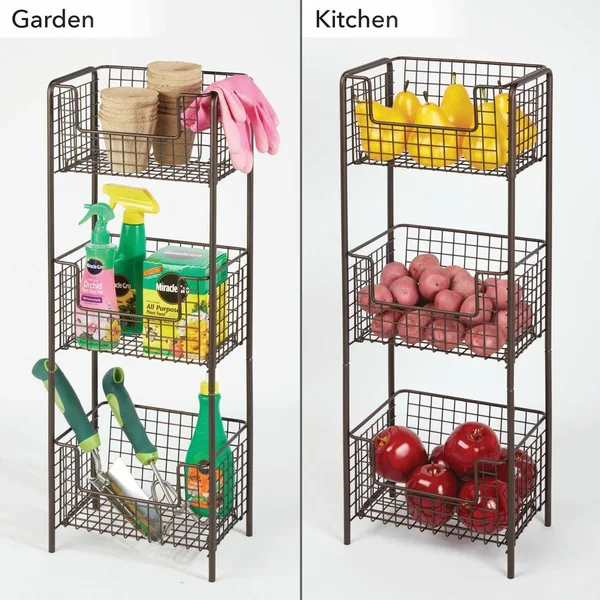 mDesign Vertical Standing Kitchen Pantry Food Shelving with 3 Baskets