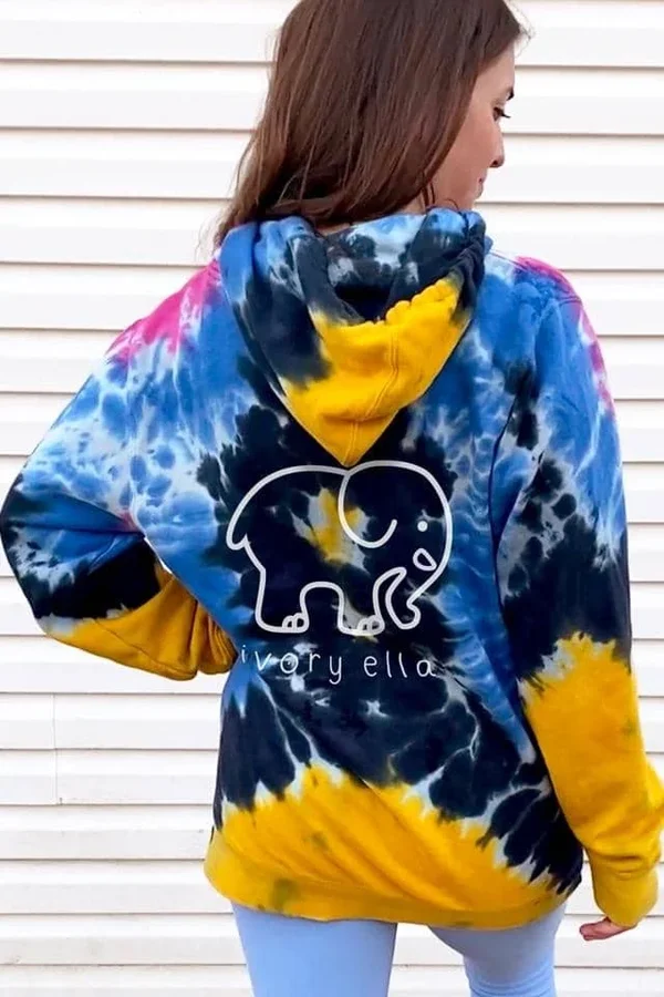 Ivory Ella Heart Tie Dye Oversized Hoodie - Blue