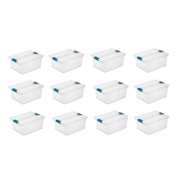 Sterilite Deep File Clip Box Clear Storage Tote Tub Container with Lid - 12 Pack