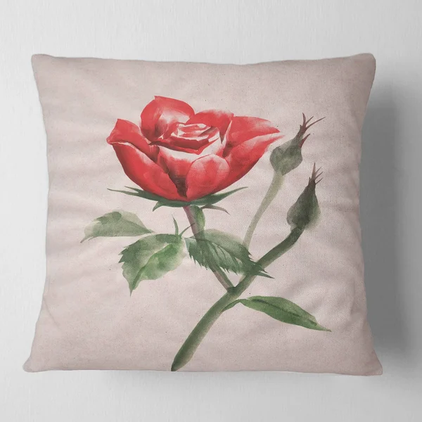 Designart 'Vintage Red Rose Flower II' Traditional Printed Throw Pillow - 18 x 18