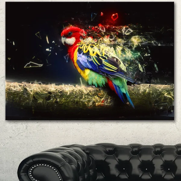 Design Art 'Colorful Parrot on Branch' Graphic Art on Wrapped Canvas, Size: 30 inch x 40 inch, Blue