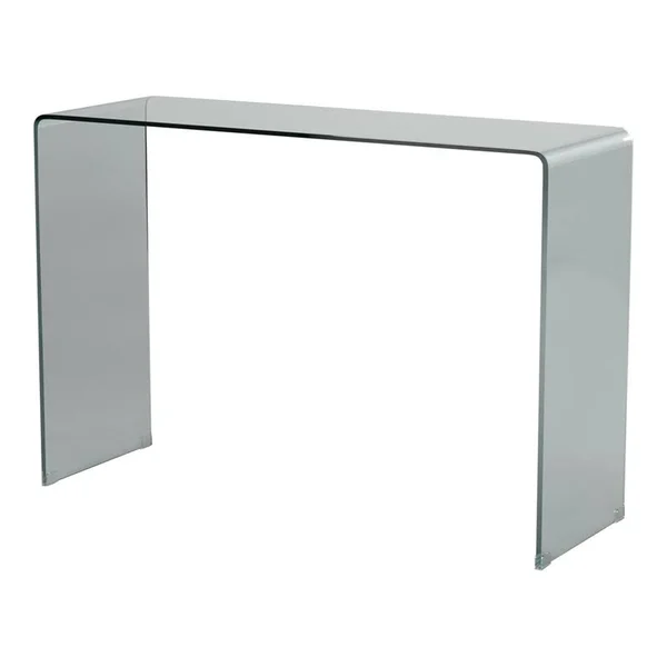 Pemberly Row Sleek and Simple 12mm Bent Glass Sofa Table in Clear
