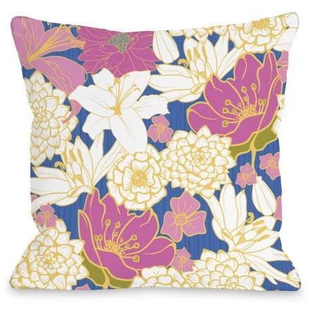 Oriental Flowers Indoor Throw Pillow by OneBellaCasa, Blue, 20 inchx20 inch