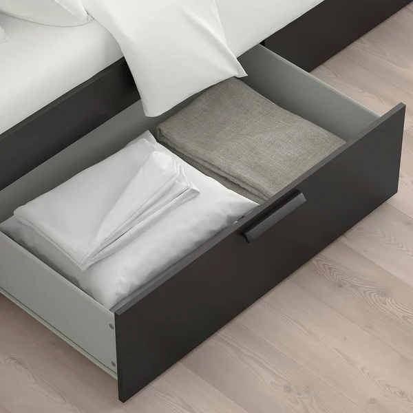 IKEA - BRIMNES Bed Frame with Storage & Headboard, Black, Queen
