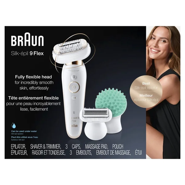 Braun Epilator Silk-閜il 9 9-020 with Flexible Head, Facial Hair Removal for Women, Shaver & Trimmer, Cordless, Rechargeable