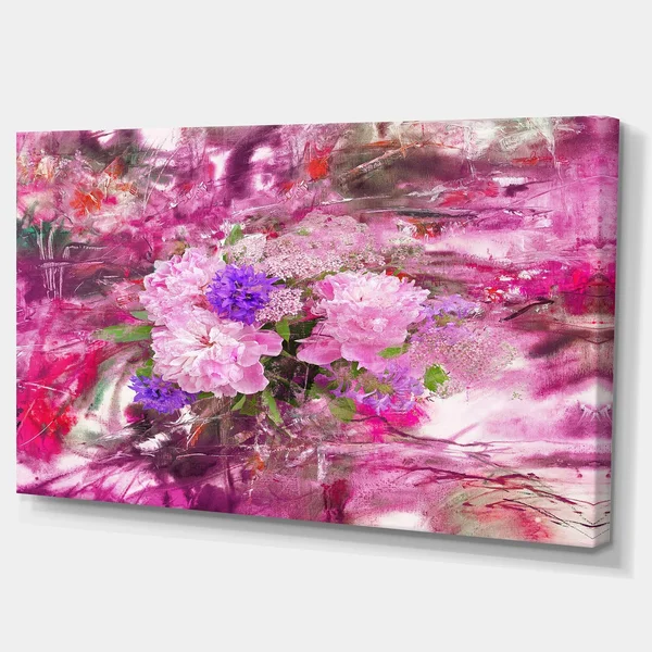 Design Art 'Abstract Background with Pink Peony' Painting Print on Wrapped Canvas - Size: 30 inch H x 40 inch W x 1 inch D