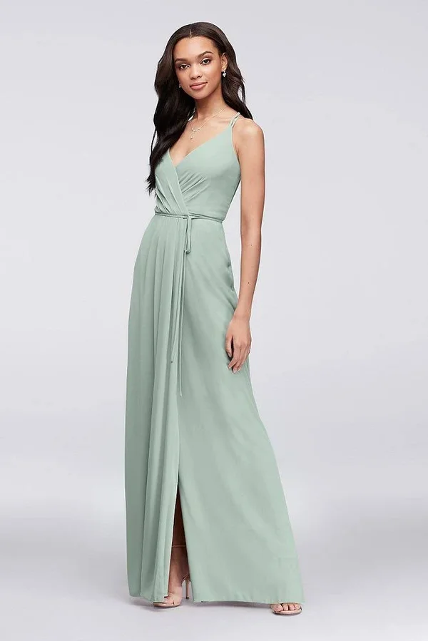 David&s Bridal Double-Strap Long Georgette Bridesmaid Wrap Bridesmaid Dress - Wine (Red) - 6