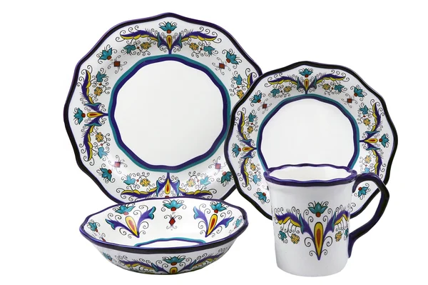 Samana Collection 16 Piece Euro Style Wavy Edge Stoneware Set by Lorren Home - Blue