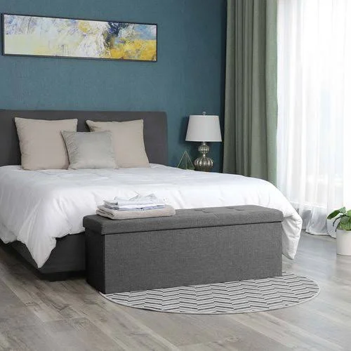 SONGMICS Folding Storage Ottoman Bench Storage Chest Foot Rest Stool with Metal SUPPORT - Holds Up to 660lb, Dark Grey ULSF77K