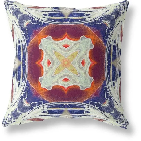Pastel Floral Squares Blown Pillow Indigo Orange Magenta WT 16x22x16x22