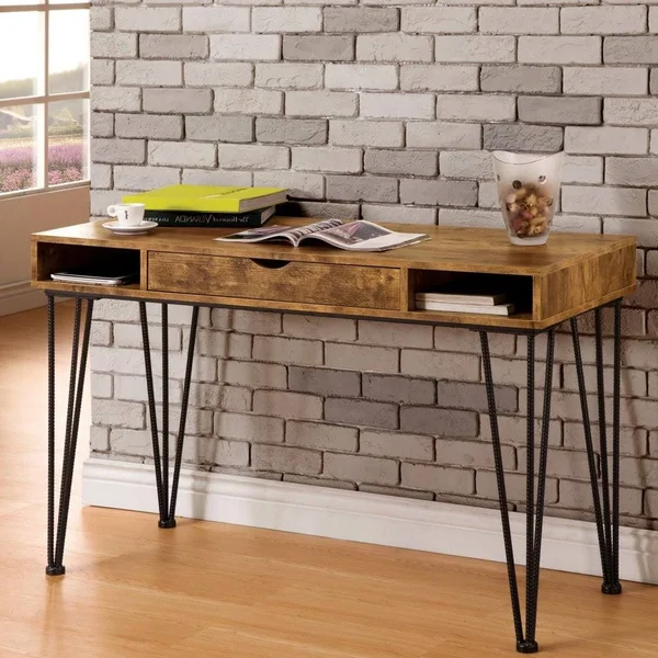 Mid-Century Industrial Rustic Design Home Office Computer Writing Desk - Brown