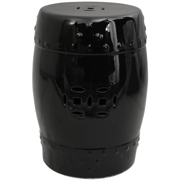 Oriental Furniture Solid Black Porcelain 18 in. Garden Stool