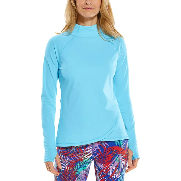 Coolibar Women's Surfside Rash Guard - UPF Clothing for Women, Blue, X-Small