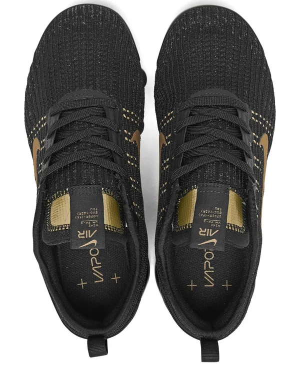 Nike Air VaporMax Flyknit 3 Black/Gold Grade School Kids& Shoes, Size: 5