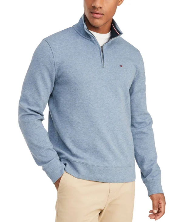 Tommy Hilfiger Men's French Rib Quarter-Zip Pullover Sweater XL Blue