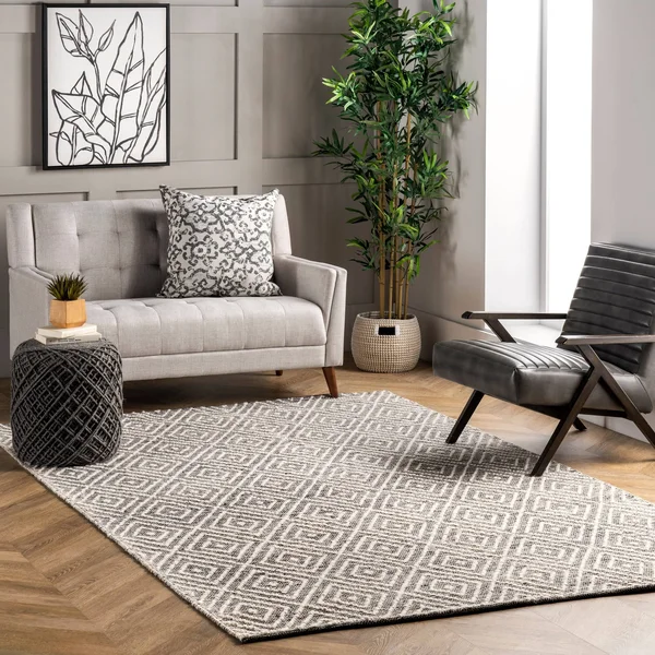 nuLOOM Flora Handmade Textured Diamonds Wool Area Rug, Size: 5& x 8&