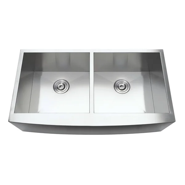 Kingston Brass GKUDF36209 Gourmetier Undermount Stainless Steel Double Farmhouse Kitchen Sink Brushed