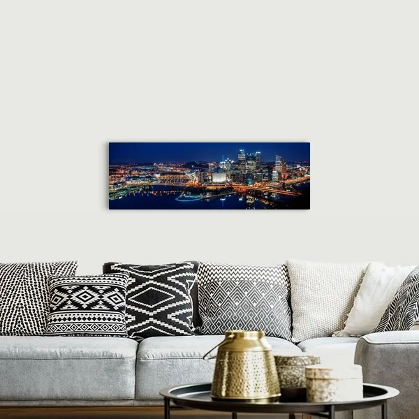 Panoramic Pittsburgh City Skyline at Night - Canvas Wall Art, 48x16, Great Big Canvas