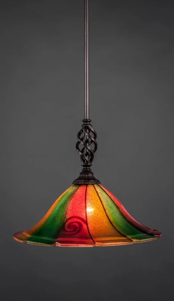 Toltec Lighting-80-DG-764-Elegante - One Light Mini-Pendant Dark Granite Finish with Mardi Gras Glass