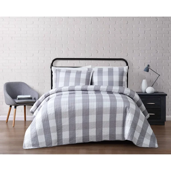 Truly Soft Everyday Buffalo Plaid Black Twin XL Quilt Set