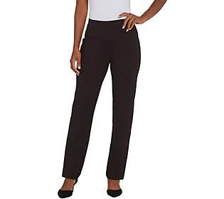Susan Graver Petite Ponte Straight Leg Pull-OnPants - Size Petite 1X, Dark Brown