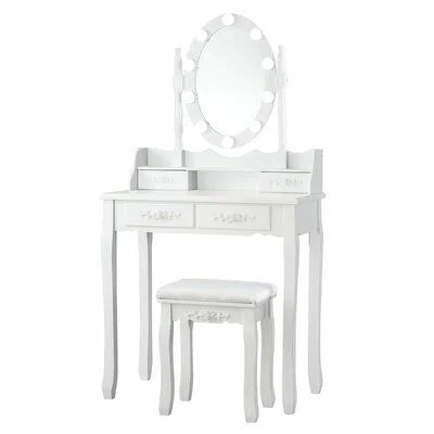 Michaella Solid Wood Vanity Set with Stool and Mirror Willa Arlo Interiors Color: White