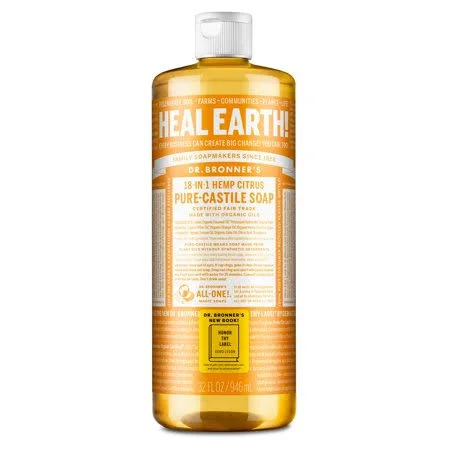 Pure-Castile Liquid Soap (Citrus - 32 Ounce) - Made with Organic Oils, 18-in-1 Uses: Face, Body, Hair, Laundry, Pets and Dishes