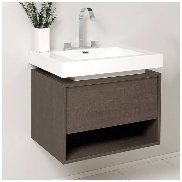 Fresca Potenza Gray Oak Modern Bathroom Cabinet with Vessel Sink