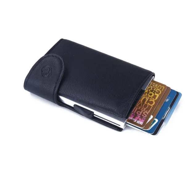 C-Secure Aluminum Card Holder with Genuine Leather Black