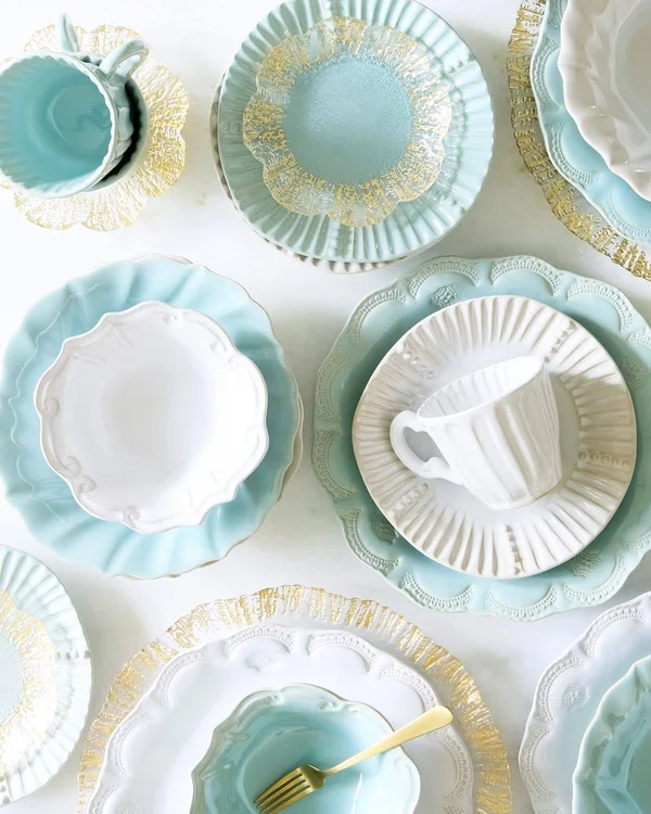 Vietri Incanto Stone Aqua Baroque Salad Plate