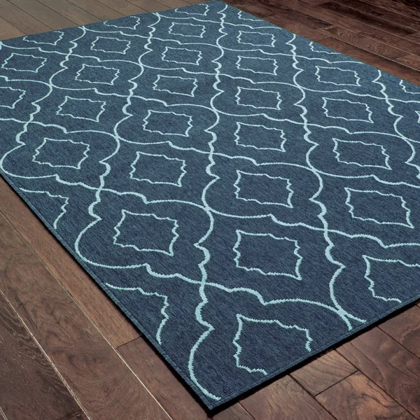 Style Haven Scalloped Lattice Navy/ Blue Indoor Outdoor Rug (2&3 x 7&6)