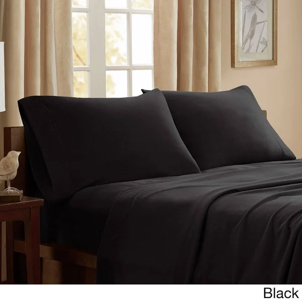 Porch & den Herron Stain Resistant Fleece Sheet Set (King - Black)